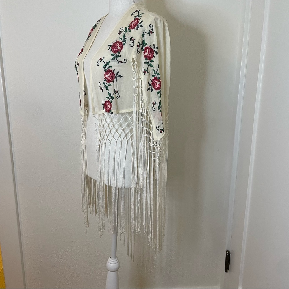Pins and Needles Fringed Shawl w/Sleeves, XS/S - Picture 3 of 5